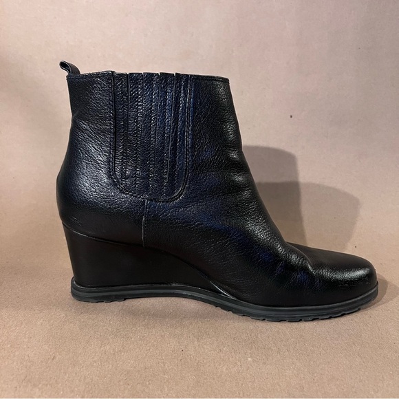 Ellen Tracy TERENCE Black Genuine Leather Wedge Ankle Boots Women’s US 8 M - Picture 1 of 10